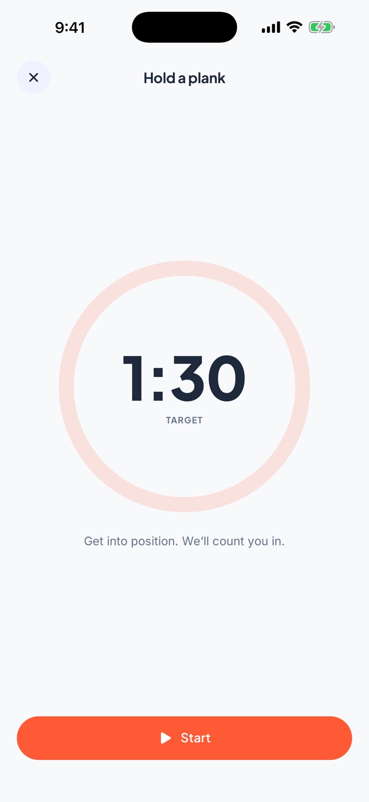 A full-screen plank timer counting down