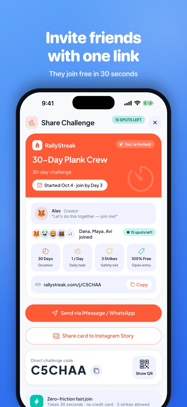 RallyStreak app screenshot: invite